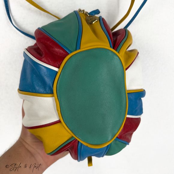 Brio Vintage Rainbow Leather Balloon Ball Shoulder Bag Retro Chic Romantic - Picture 6 of 10